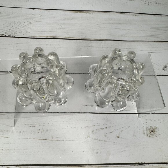 Vintage Scandinavian Clear Glass Candle Holders Set Of 2 For Taper Candle - Picture 3 of 8